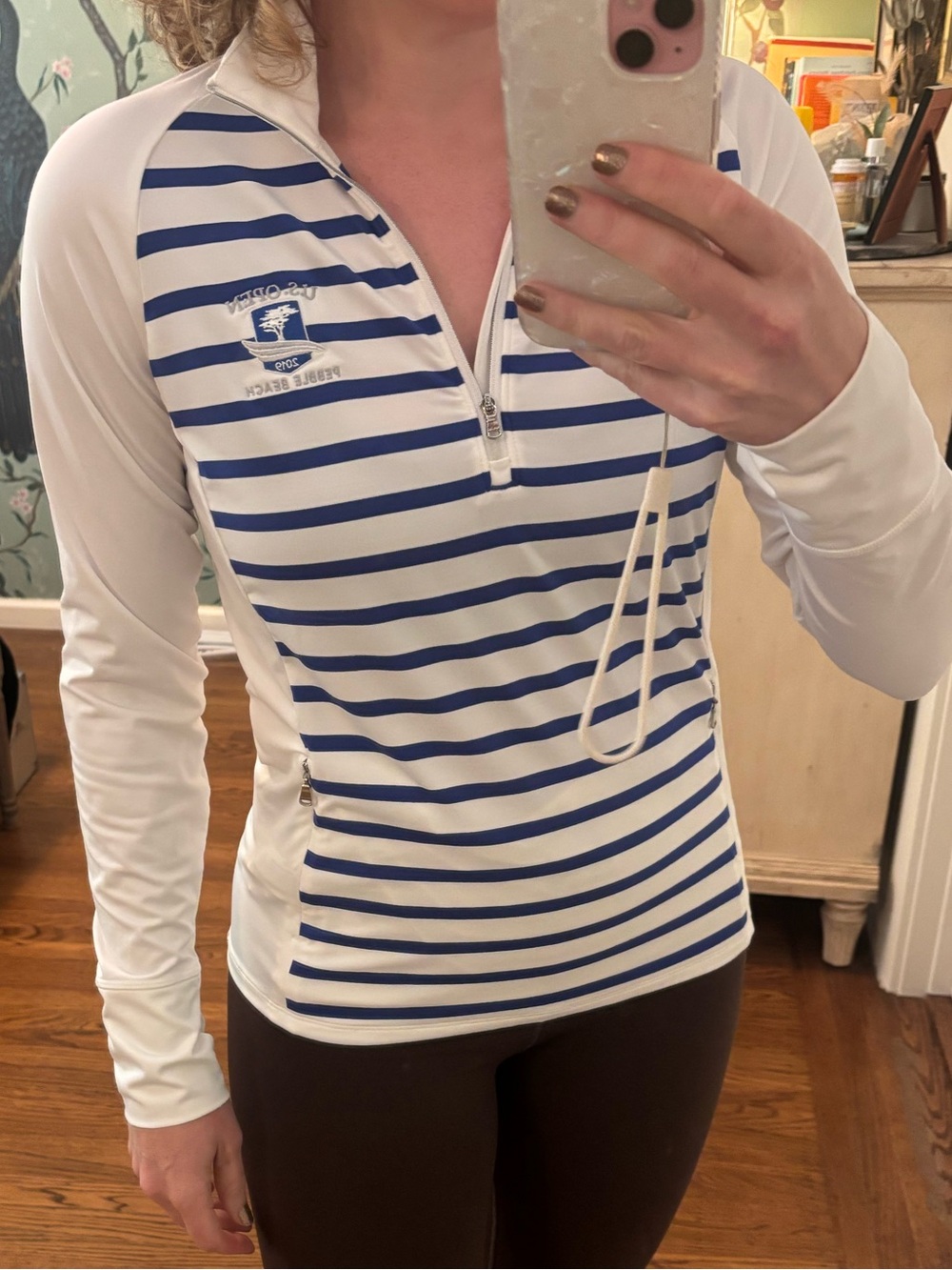 Ralph Lauren RLX Pebble Beach US Open 2019 White Quarter‑Zip Striped Top